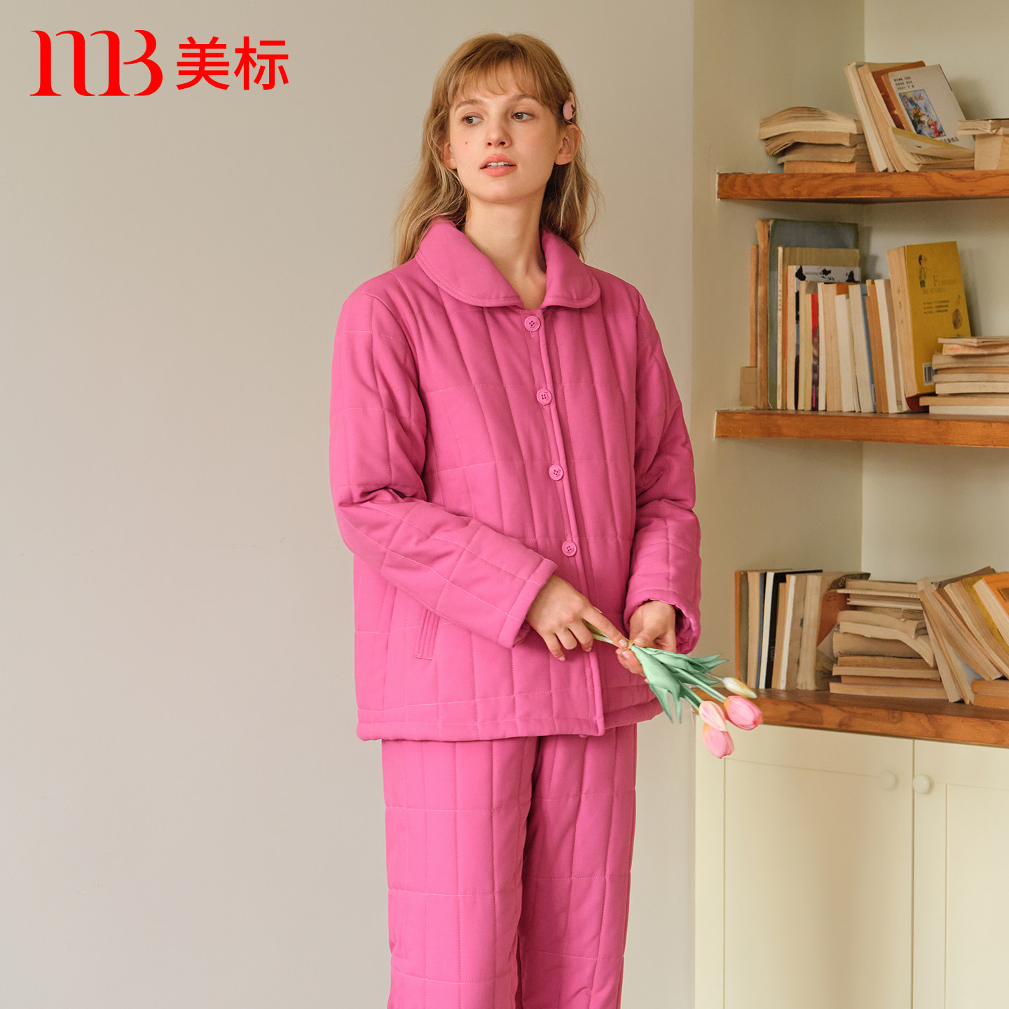 美标女士三层加厚咖啡碳夹棉睡衣