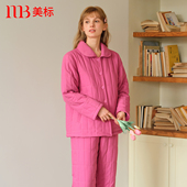 美标秋冬新款 三层加厚夹棉纯棉睡衣女士全棉休闲保暖咖啡碳家居服