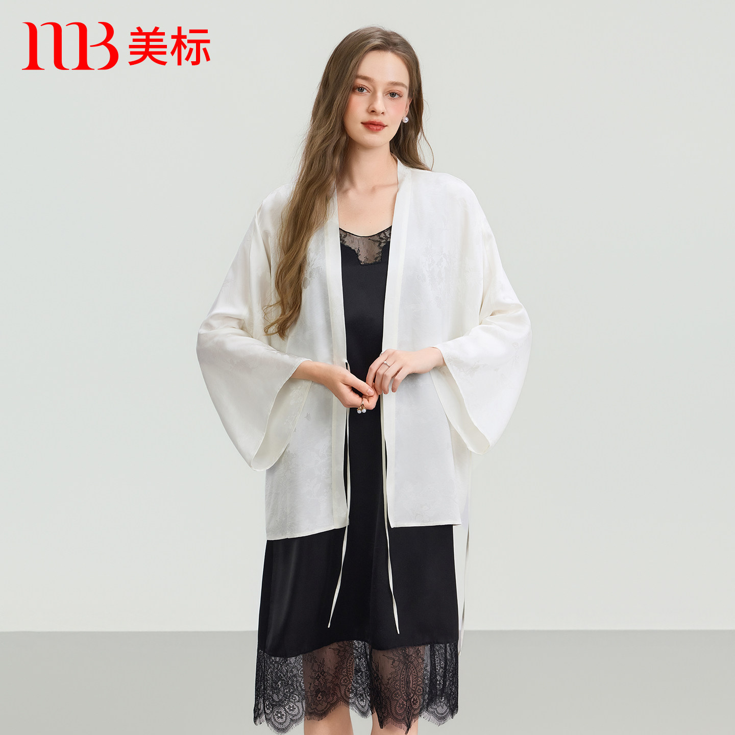 美标女士春夏九分袖开衫上衣新中式桑蚕丝绸薄款外穿遮阳披肩外搭