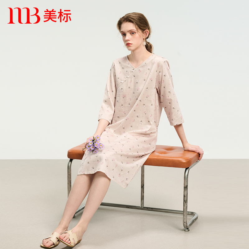 美标新款纯棉睡裙女春夏薄款复古新中式中国风全棉睡衣贡缎家居服