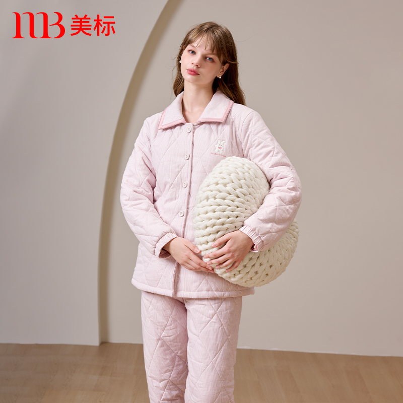 美标女三层加厚夹棉纯棉睡衣套装