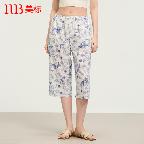 美标女士纯棉印花七分裤睡裤贡缎