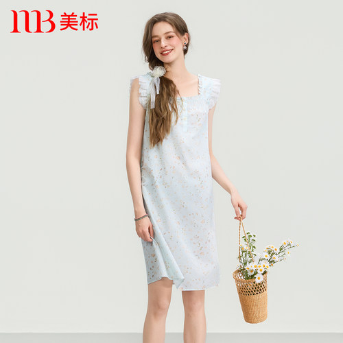 美标梭织纯棉夏季甜美风无袖睡裙