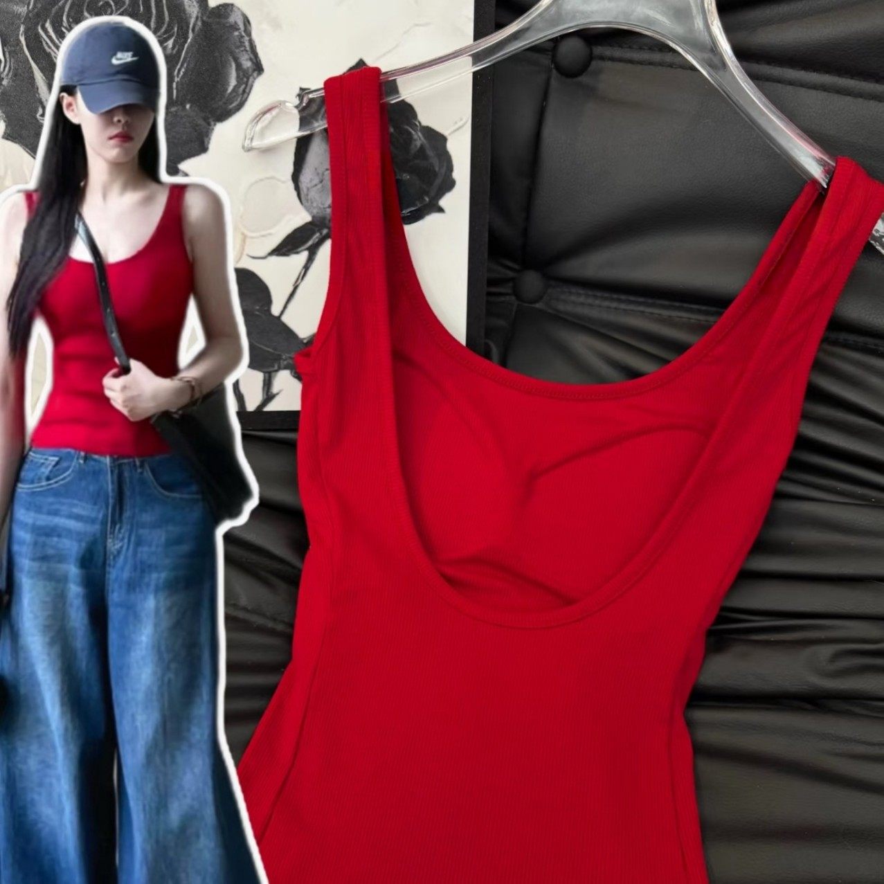 美式辣妹外穿露背吊带背心固定胸垫大U领设计简约基础百搭上衣,女士内衣/男士内衣/家居服,保暖背心,淘宝优惠券,粉丝福利购,淘宝优惠卷