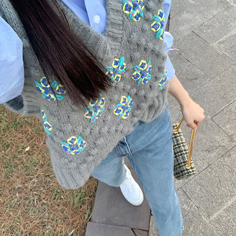 灰色针织马甲女春季外搭叠穿韩版宽松复古无袖麻花毛衣小背心