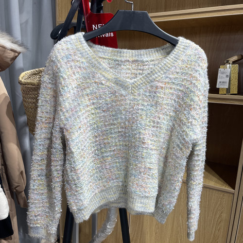 [五]兰米特卖春秋新款女装针织打底衫内搭V领宽松百搭上衣毛衣