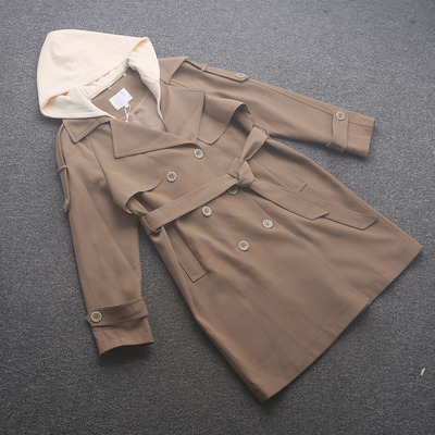 新[芊]兰米带帽风衣女春秋新款高级感减龄设计感气质中长外套