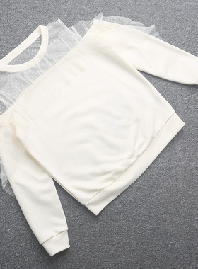 [艾]兰米特卖春季新款女装网纱法式气质露肩圆领T恤T2011TX003J