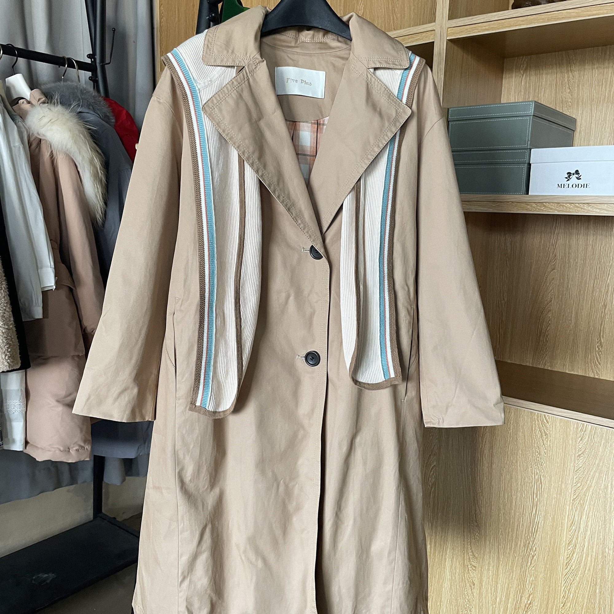[五]兰米特卖正品秋季新款女装长款风衣女配带帽外套宽松系带休闲