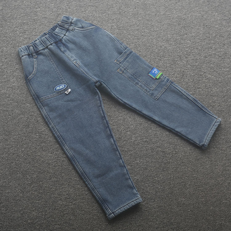 [皇]兰米春秋冬季新款男童牛仔儿童耐磨休闲牛仔裤子水洗加绒保暖