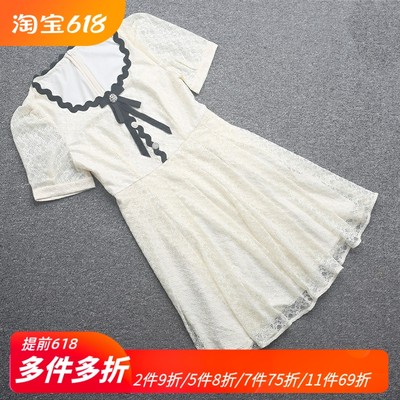 [五]4.2女夏装网布连衣裙女高腰法式蝴蝶结裙子泡泡袖