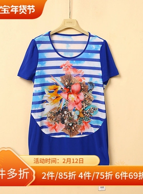 [必]兰米特卖夏正品印花图案拼接中老年大码女装1X15192