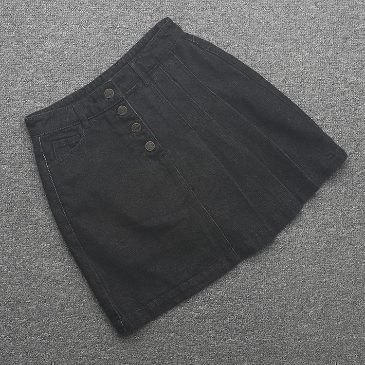 [五]兰米特卖新款女装夏气质牛仔半身裙女高腰百褶裙短裙子a字
