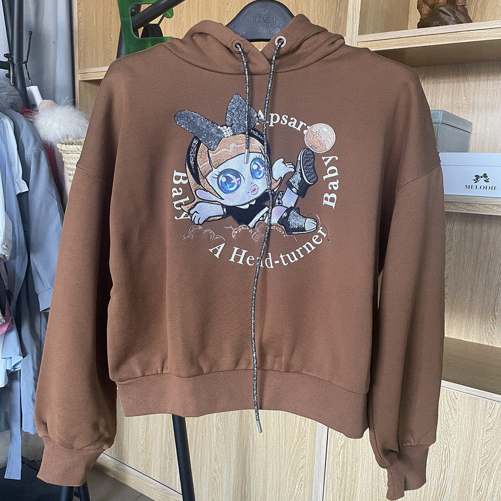 [五]兰米特卖新款女冬装图案刺绣连帽卫衣女宽松落肩袖套头衫潮
