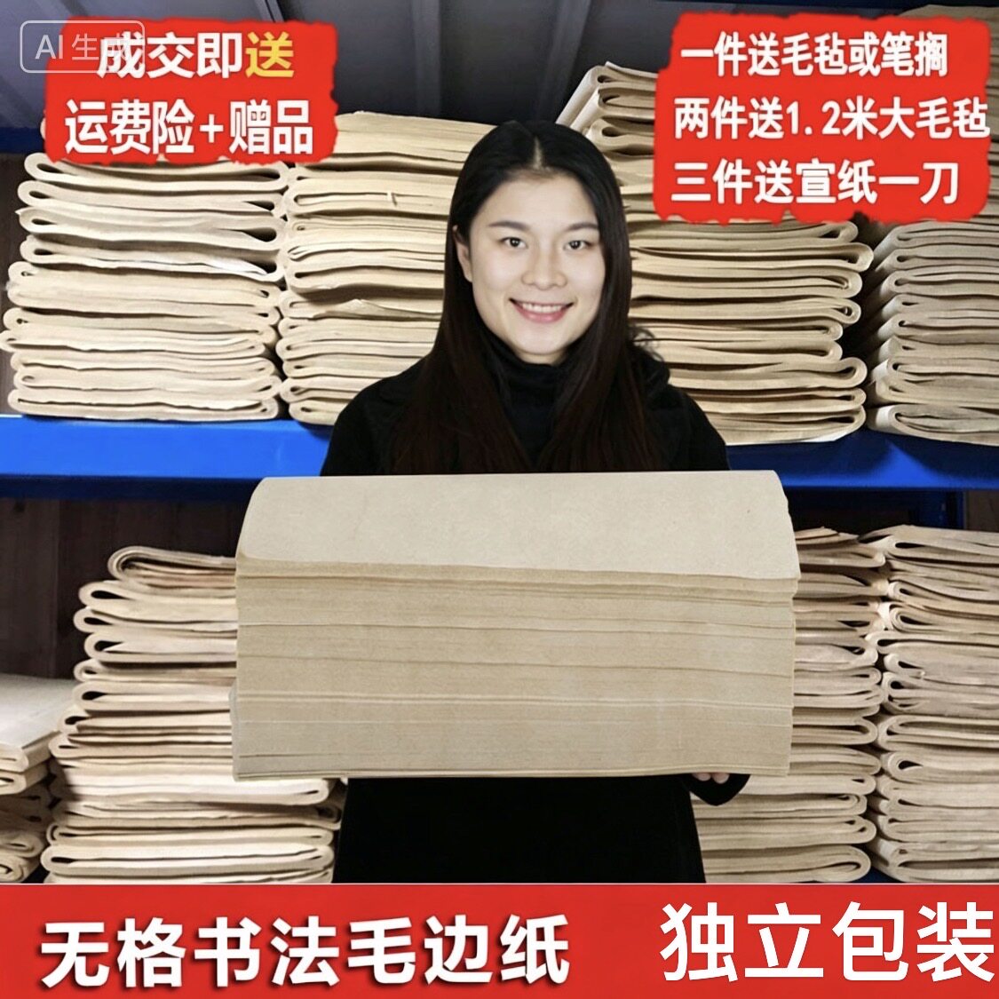 纯竹浆无格毛边纸批发元书纸学生半生熟毛笔字书法练习初学者包邮