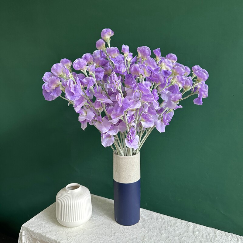仿真绢花单支香豌豆花室内桌面花瓶插花摆放花卉氛围紫色蓝色白色