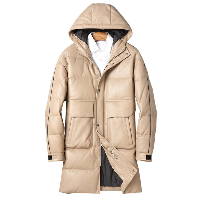 冬季新款真皮羽绒服男士皮衣中长款连帽加厚保暖大衣绵羊皮外套