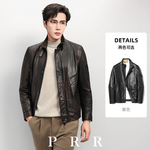 立领短款 头层牛皮真皮皮衣男士 机车皮夹克休闲外套潮 新款 2025秋季