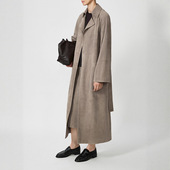 真皮皮衣HN5221极简风进口双面山羊反绒翻领过膝超长款 风衣外套女