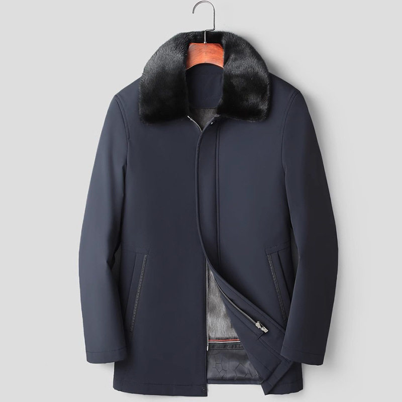 派克服男士皮毛一体进口水貂内胆整貂皮草翻领尼克服貂皮大衣