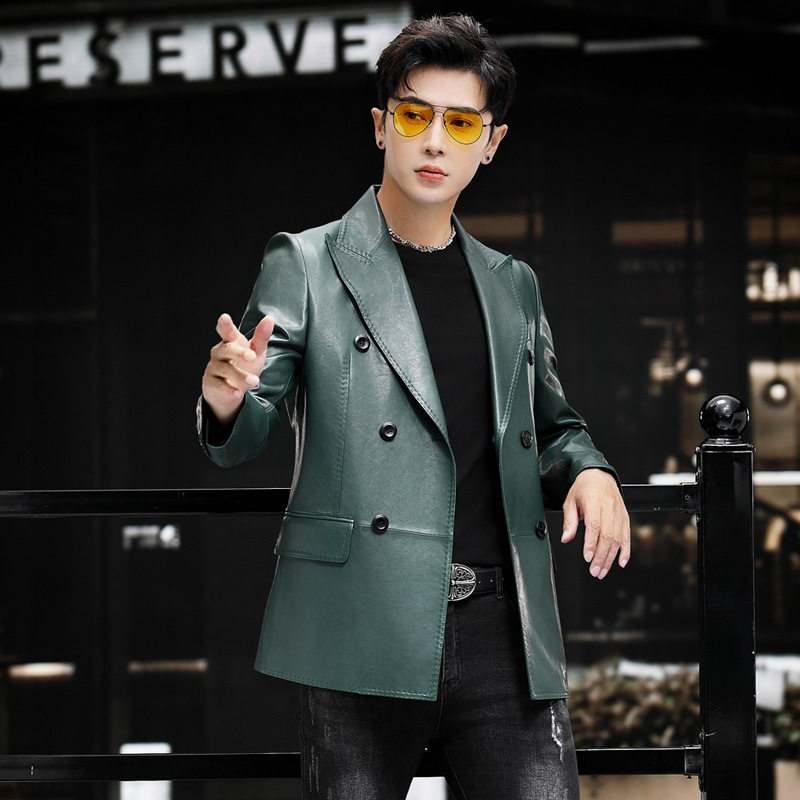 真皮皮衣男青年帅气西服绵羊皮西装单款潮时尚韩版修身皮夹克