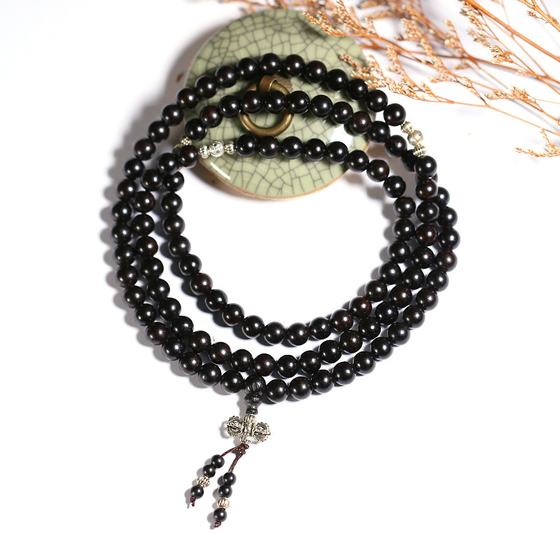 黑檀佛珠手串108颗香木文玩盘玩转运珠配饰男女情侣多圈手链