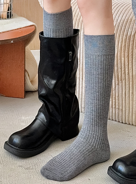 配靴子穿的袜子内搭长筒靴灰色小腿袜女秋冬高筒冬天堆堆长筒兔绒