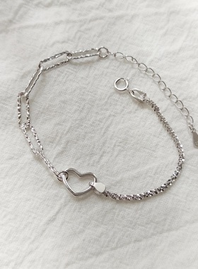 纯银冷淡风首饰品爱心手链