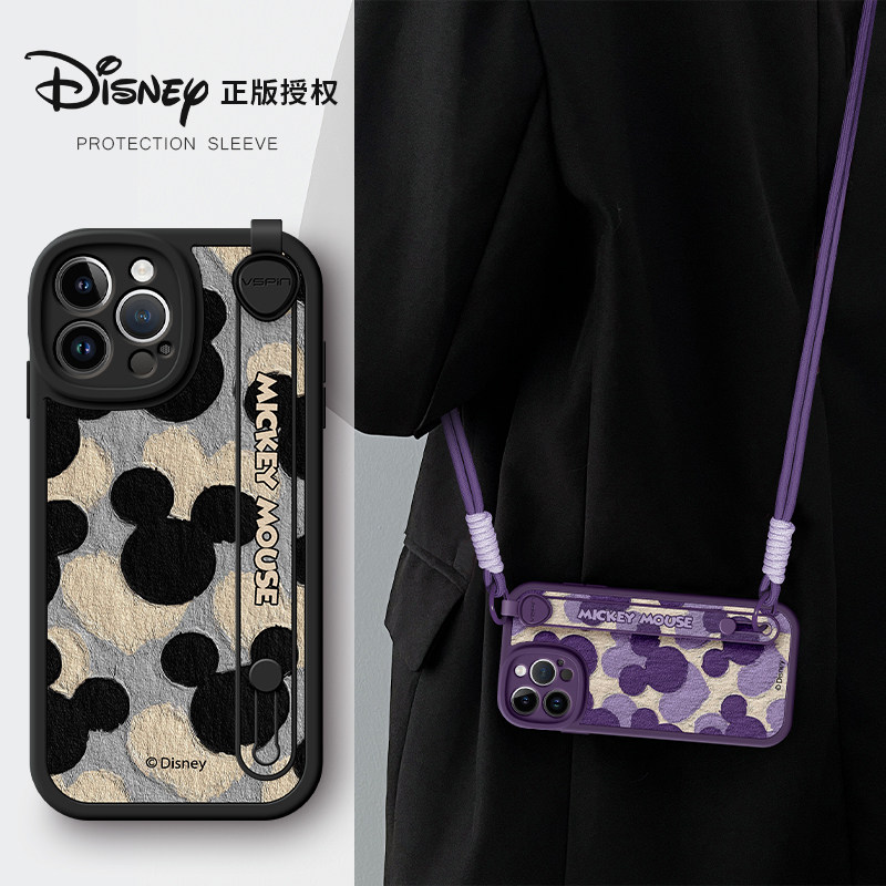 佳朗迪士尼授权适用苹果16手机壳iPhone 17新款14腕带13支架12斜挎11可背pro挂绳promax女15防摔油画保护套奇