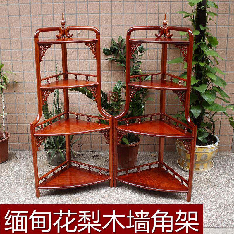 中式风缅甸红木家具置物架花几