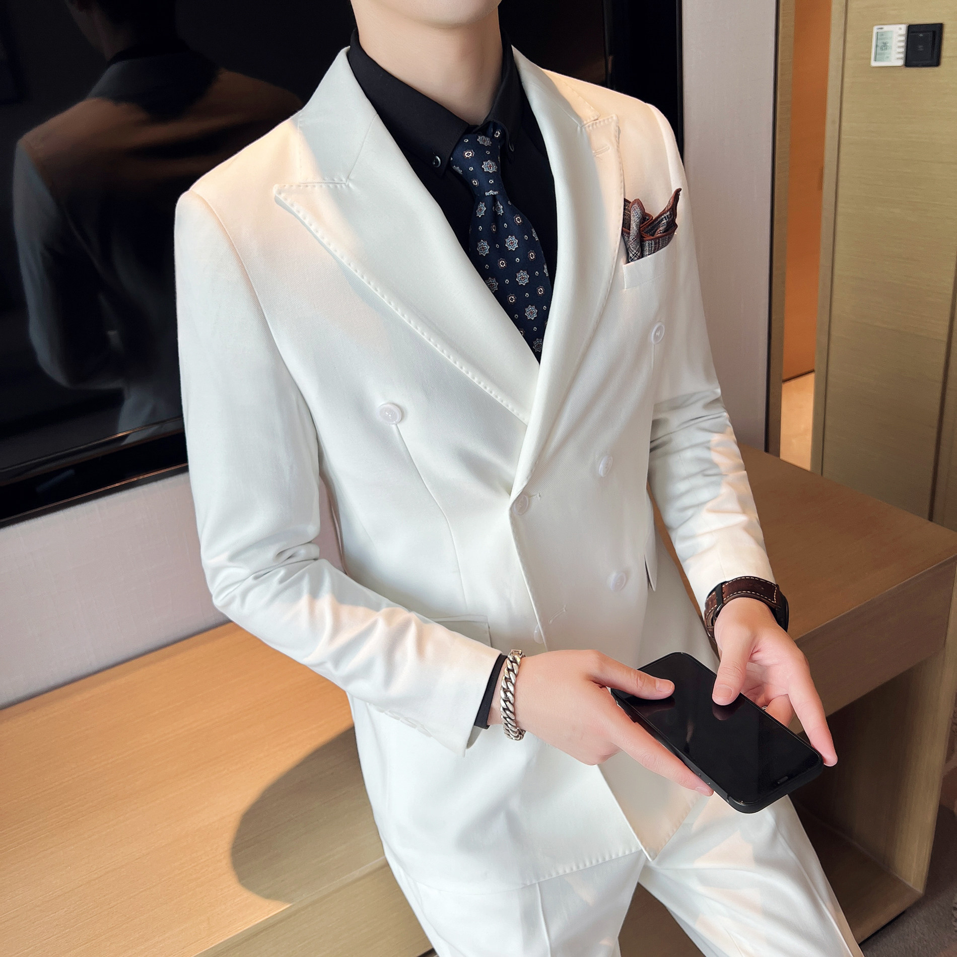 男士双排扣西服套装羊毛弹力面料新郎西服套装SJT033/P360,男装西服套装,电商A428