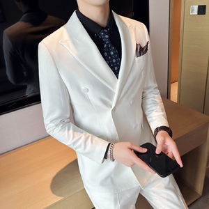 男士双排扣西服套装 羊毛弹力面料  新郎西服套装 SJT033/P360图片