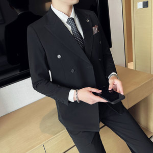韩版修身弹力面料结婚双排扣西服套装婚宴主持人西服 SJT007/P280图片