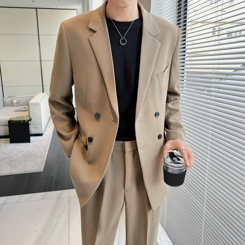 男生女生双排扣休闲西服垂感面料西装二件套宽松版LJT603/P230,男装西服套装,电商A428