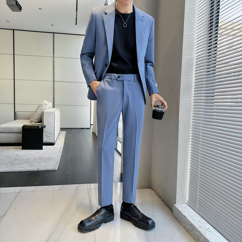男士百搭多色时尚干净单扣修身西装二件套西服LJT605/P230,男装西服套装,电商A428