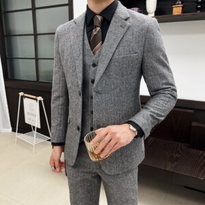 秋冬御寒修身男士西装 羊毛人字斜修身双扣西服套装SJT166/P310图片