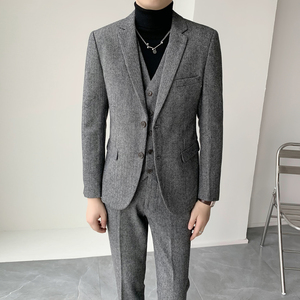 御寒挺括西装 男士羊毛人字斜面料修身双扣西服套装 XZ166/P310图片