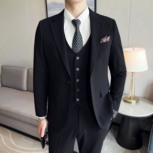 男士单扣西服套装 羊毛弹力面料西服  新郎西服套装 SJT031/P360图片