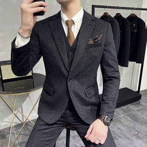 秋冬复古经典暗格加厚柔软羊毛呢料两扣西服套装西装XZ317/P335图片