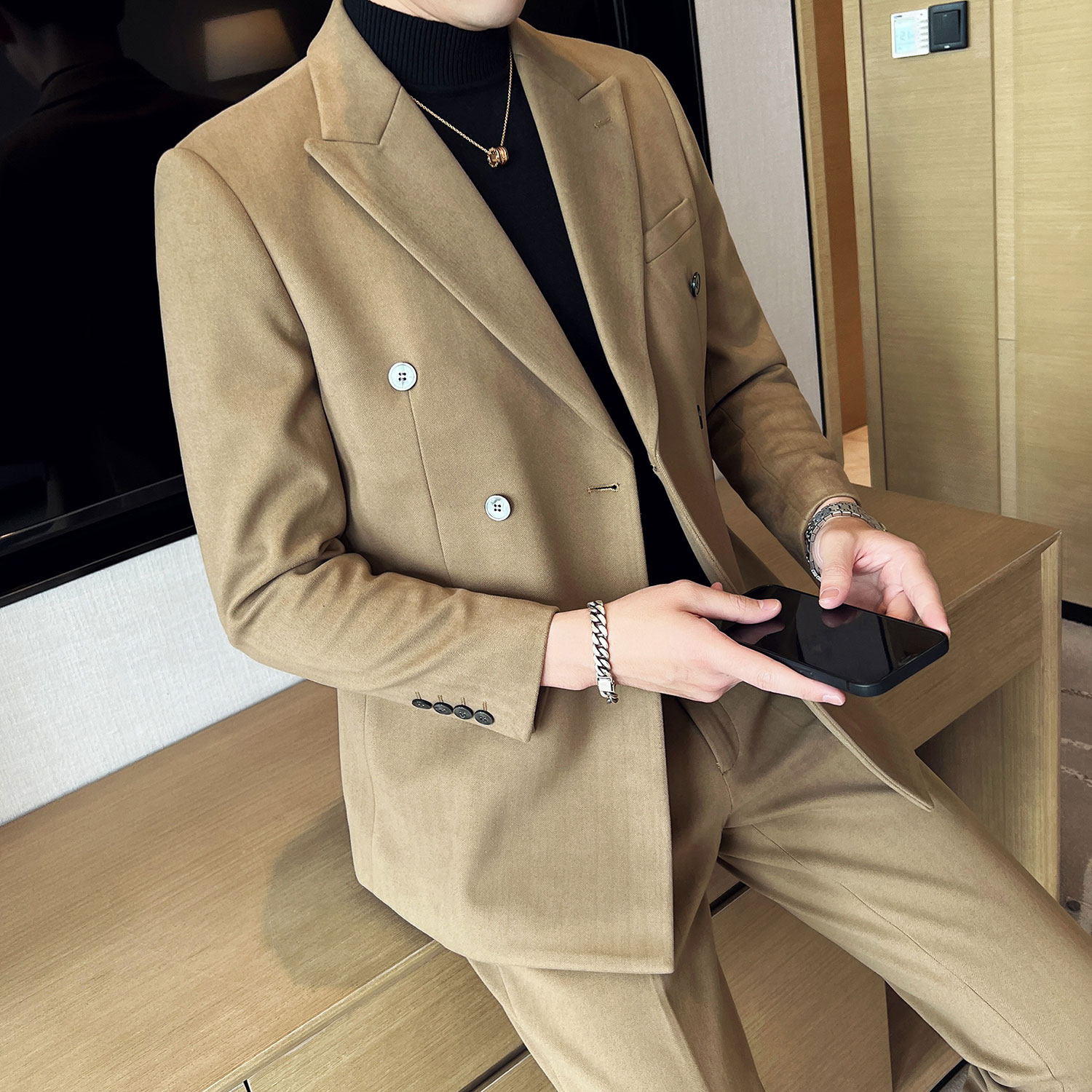 加厚秋冬款男士修身双排扣西服套装  新郎伴郎套装LJT910/P255图片