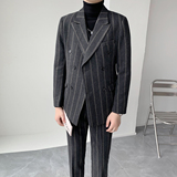 男士羊毛加厚修身双排扣西服套装复古条纹西装套装XZ505/P290，男装西服套装，电商A428