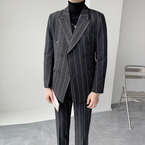 男士羊毛加厚修身双排扣西服套装  复古条纹西装套装 XZ505/P290图片