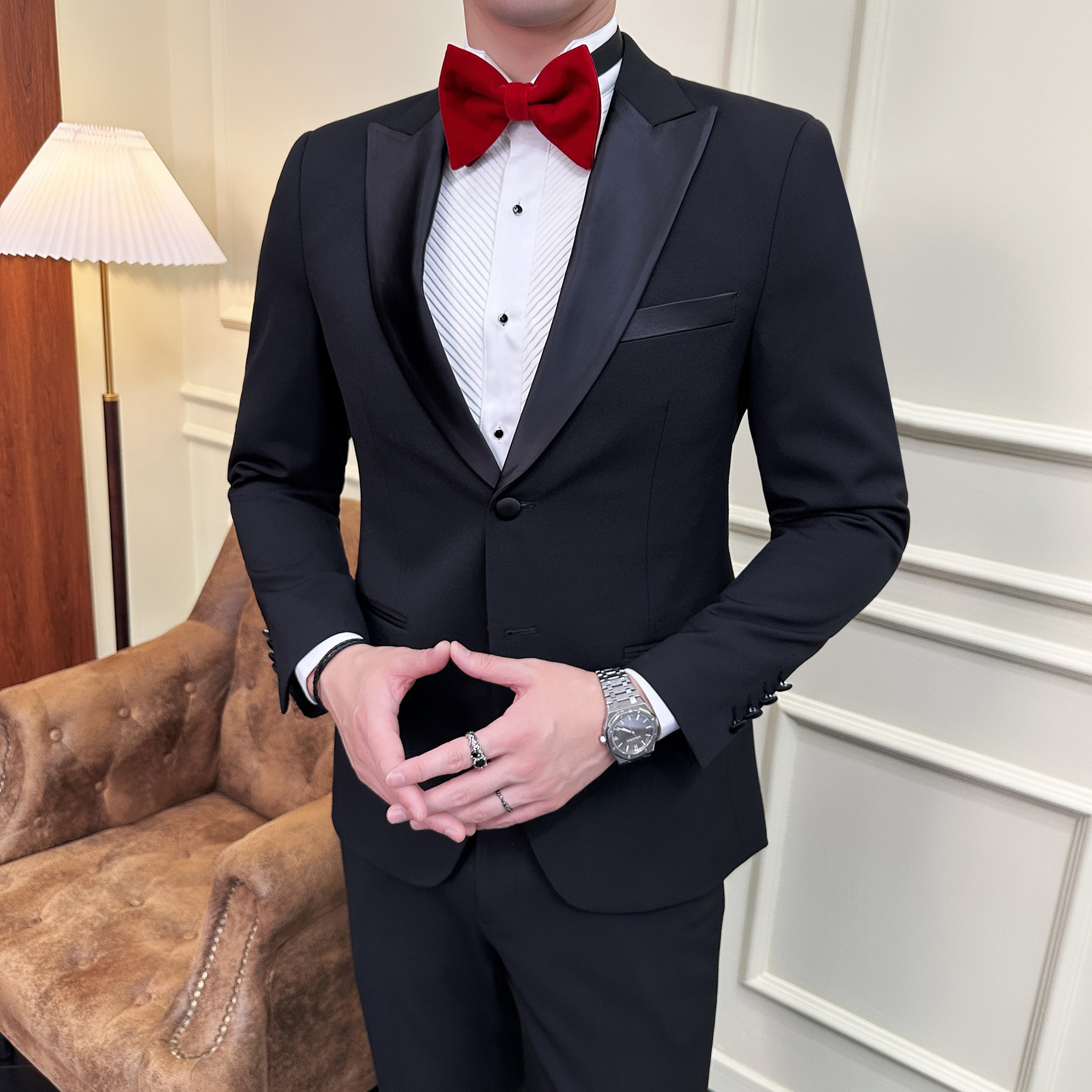 婚宴高端礼服双扣西服套装枪驳领套装司仪西服GD012/P280,男装西服套装,电商A428
