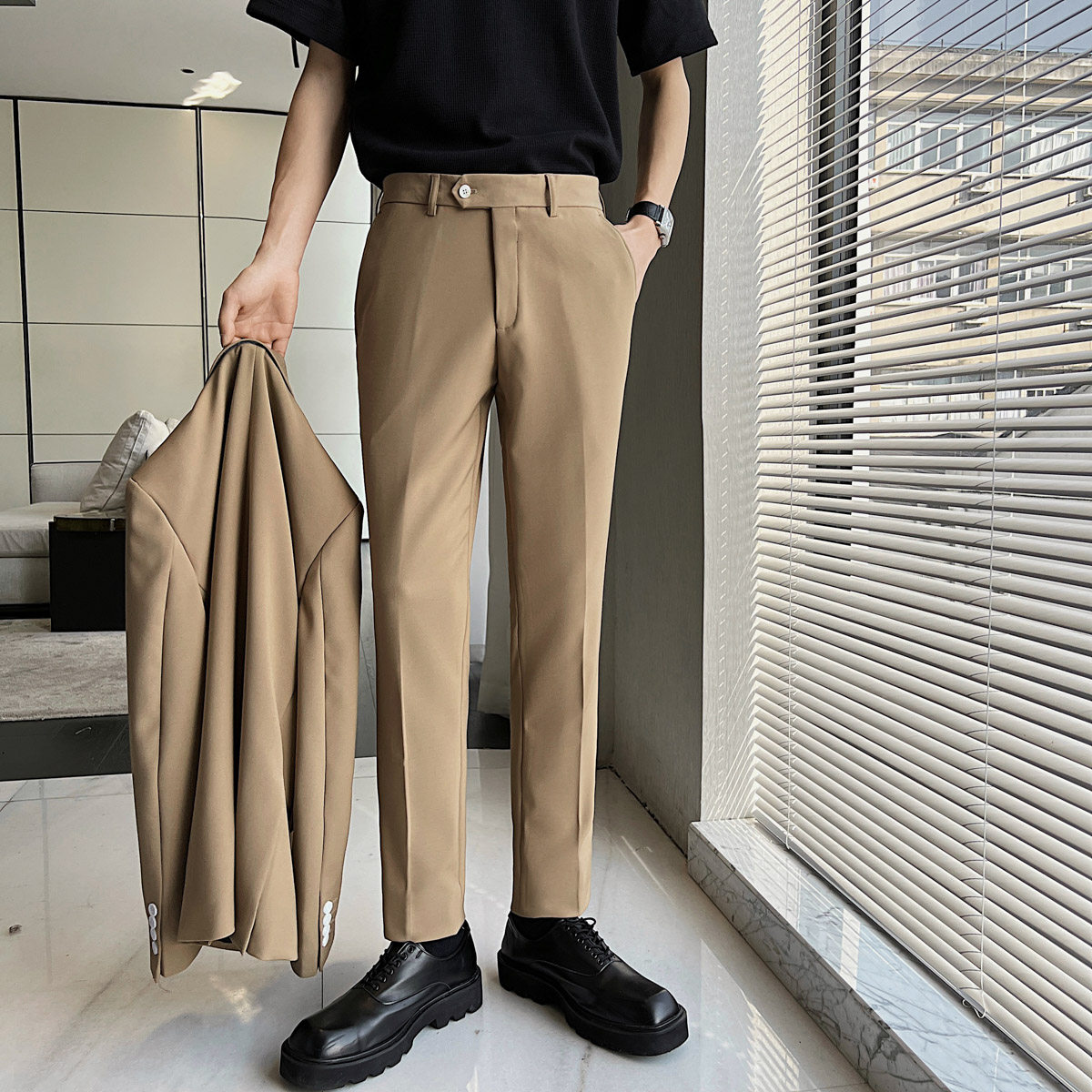 纯色垂感面料  男士直筒修身挺刮西裤 休闲西裤  K819/P85图片