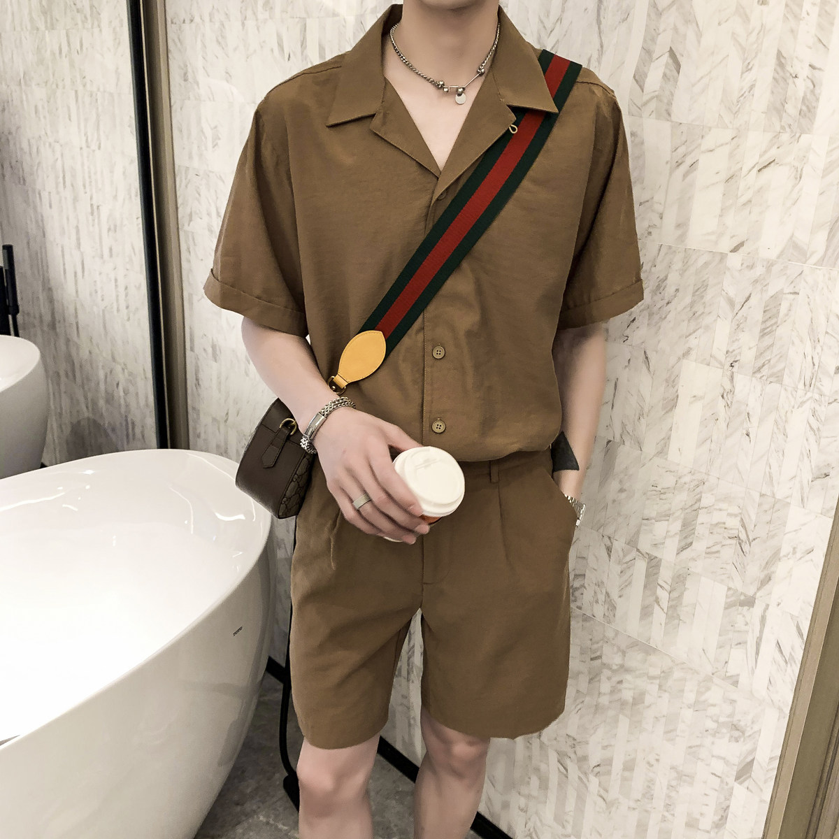 衬衫短裤套装清爽凉快垂感很好TZ612/P150，男装衬衫，电商A428