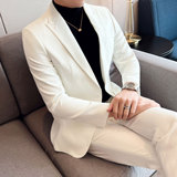 男士单扣西服套装白色弹力面料西服新郎西服套装LJT913/P240，男装西服套装，电商A428
