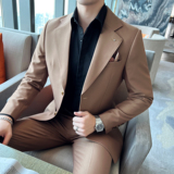 男士双扣西服套装两色弹力面料西服新郎西服套装2320/P240，男装西服套装，电商A428