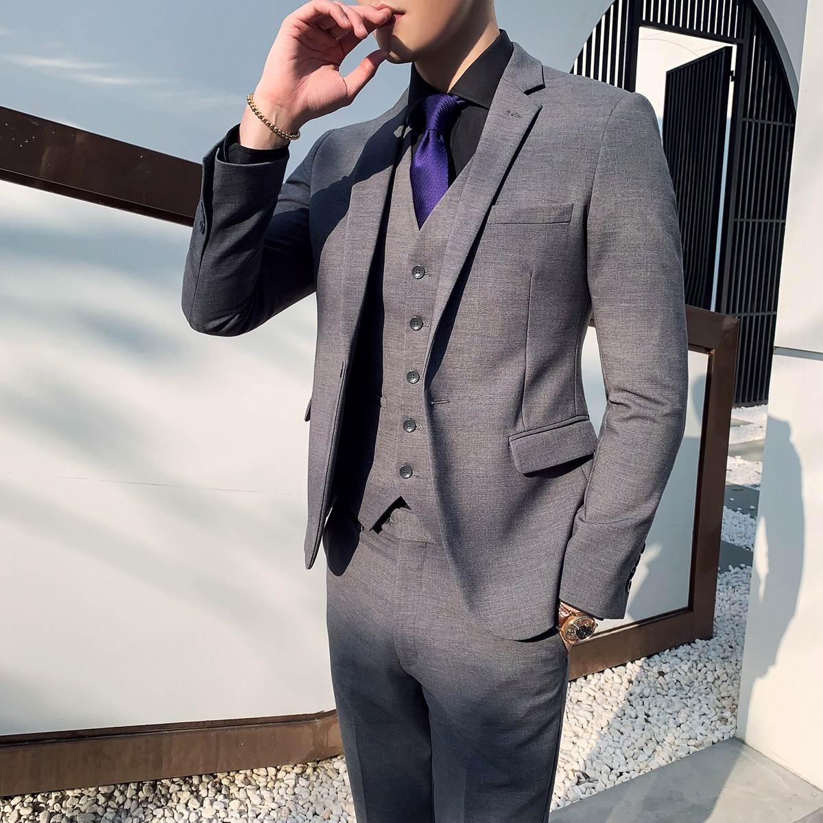 高品质男士单扣西服修身弹力面料套装上班服婚宴服XZ151/P280,男装西服,电商A428