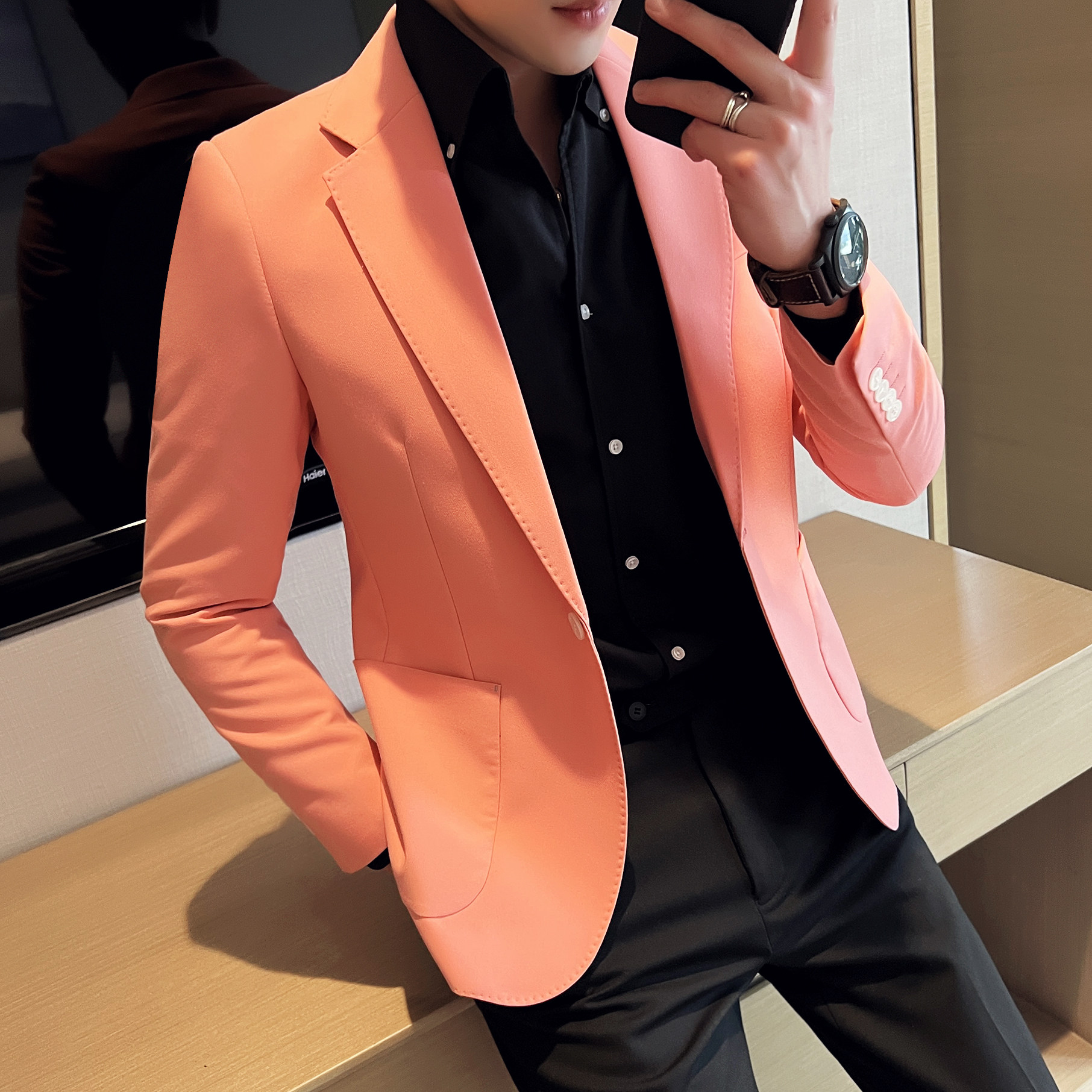 男士单扣西服套装  弹力面料修身西服 主持人单西装  dx916/P160图片