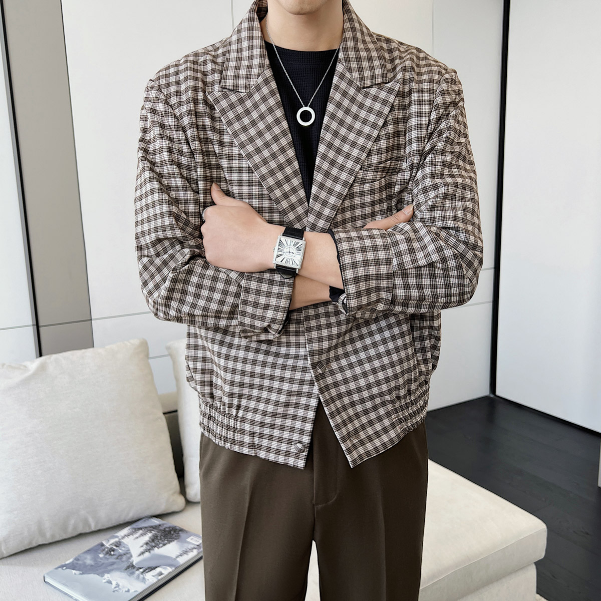 街头时尚男士复古格子设计感休闲夹克JK645/P145,男装夹克,电商A428